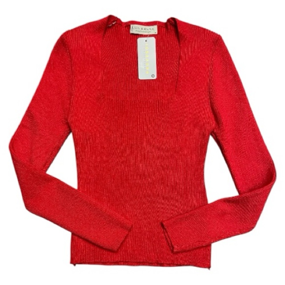 Red Square Neck Ribbed Sweater NWT - Picture 7 of 10